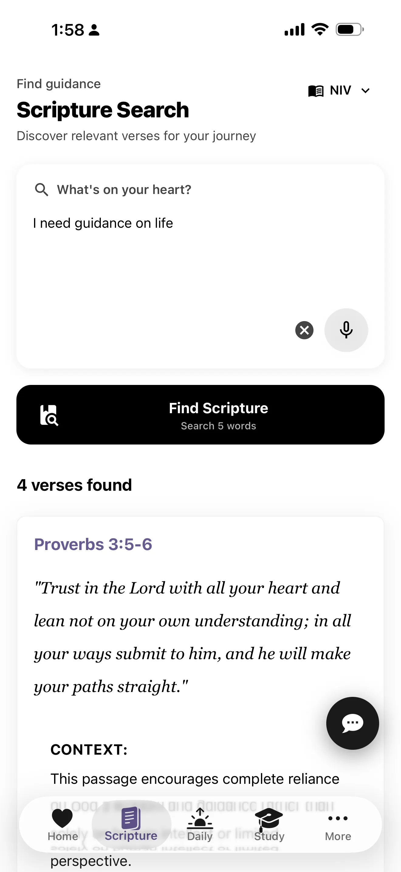 PrayAI Daily Devotional Screen - Bible study AI with verse explanations and spiritual insights